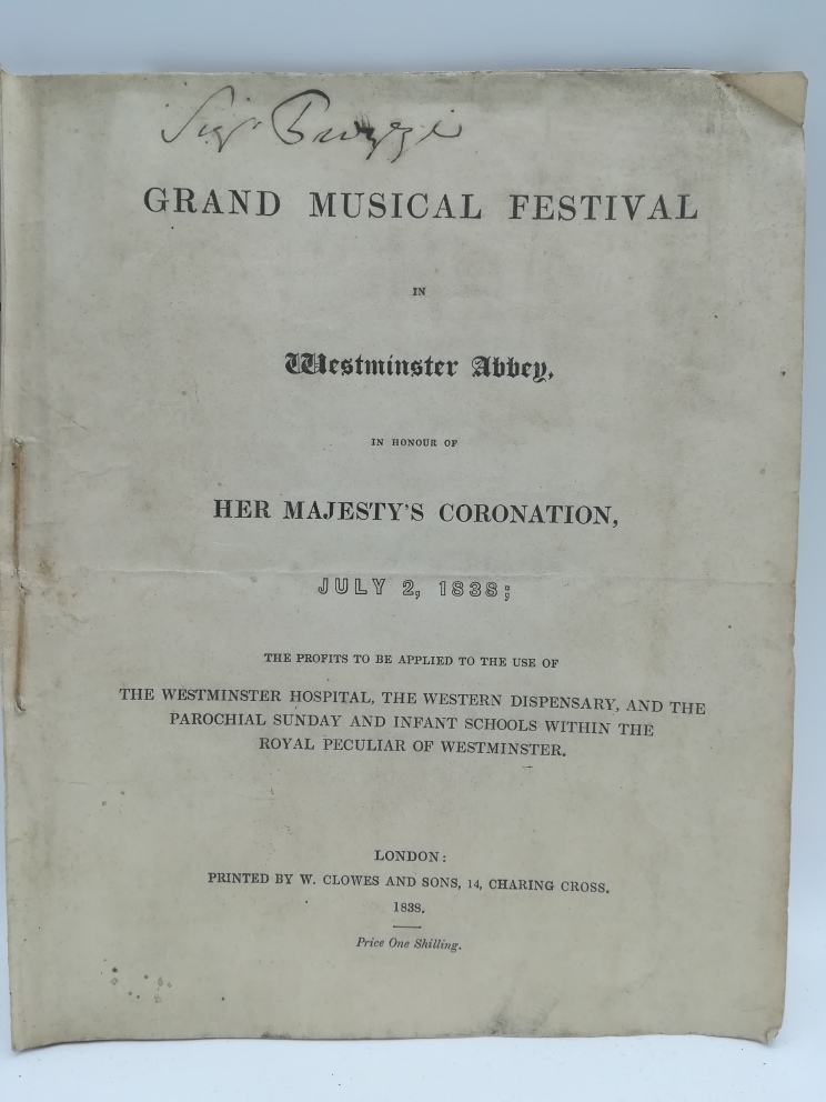 Grand Musical Festival in Westminster Abbey in honour of her Majesty's Coronation, July 2, 1838